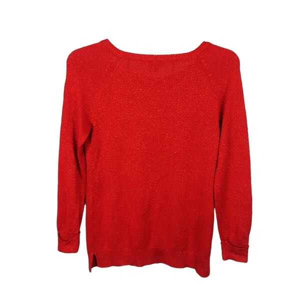 Cupio Glitter Red Long Sleeve Crewneck Pullover Sweater Roll Cuff  Women's M - Picture 7 of 7